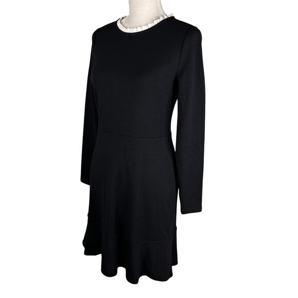 Loft Dress Black 4P Petite Stretch LBD Ruffle Neck LS New - Picture 8 of 14